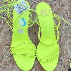 Jennifer Lopez Bright neon Yellow / green  Open Toe Strappy Heels